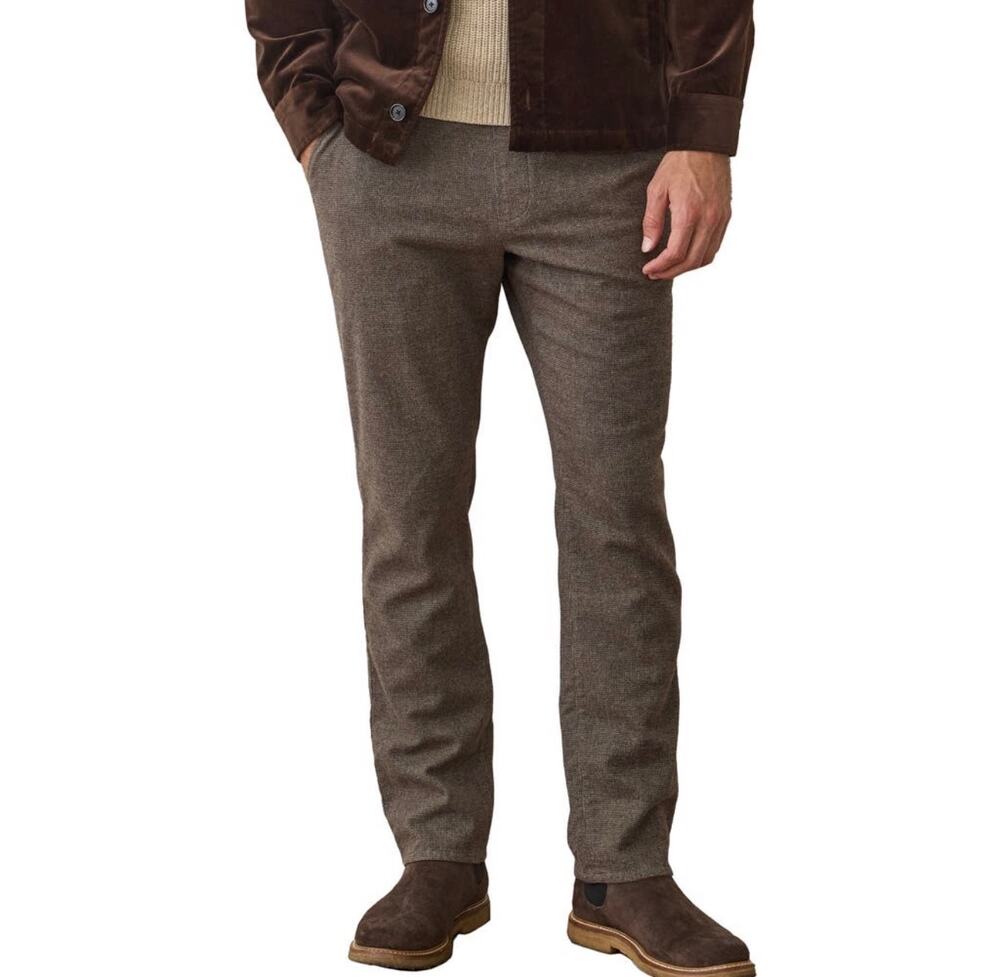 Marine Layer Men’s Slim Straight Pants Dark Taupe Check Houndstooth L x 32